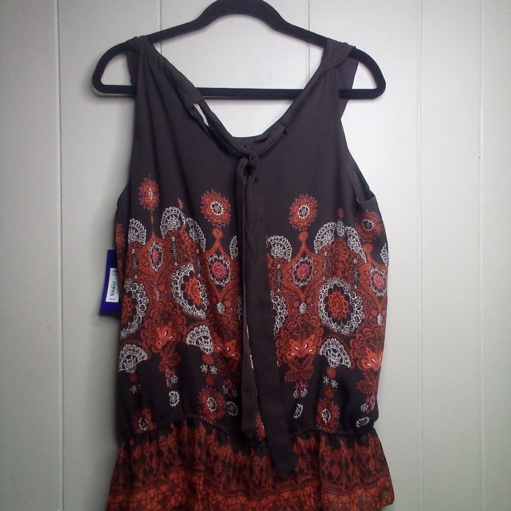 Apt. 9 Blouse L Sleeveless Beaded Ruffle Brown Orange - Picture 4 of 14